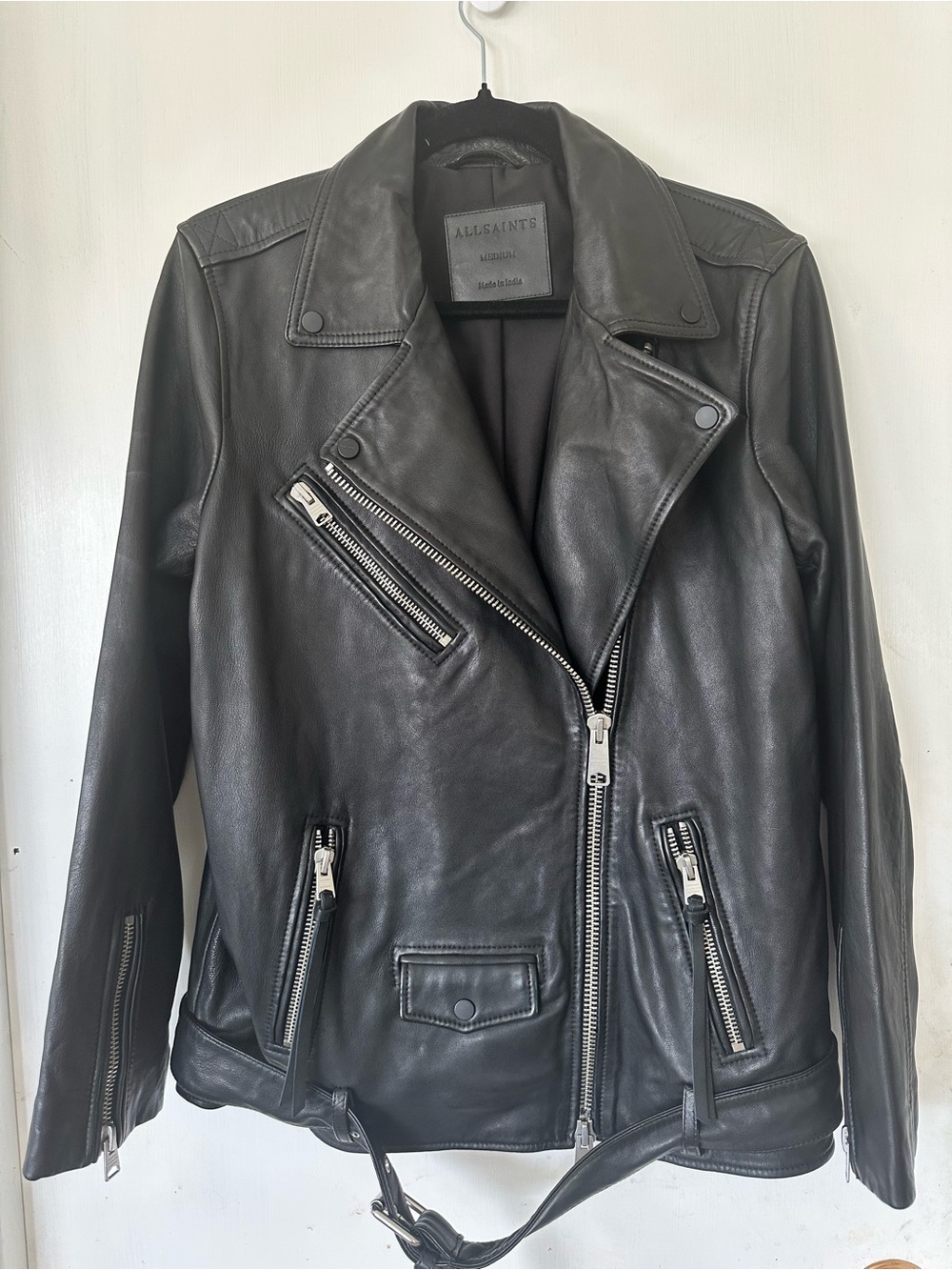 All Saints Oversized Billie Biker Black Leather Moto Jacket Womens Size M - Picture 5 of 10